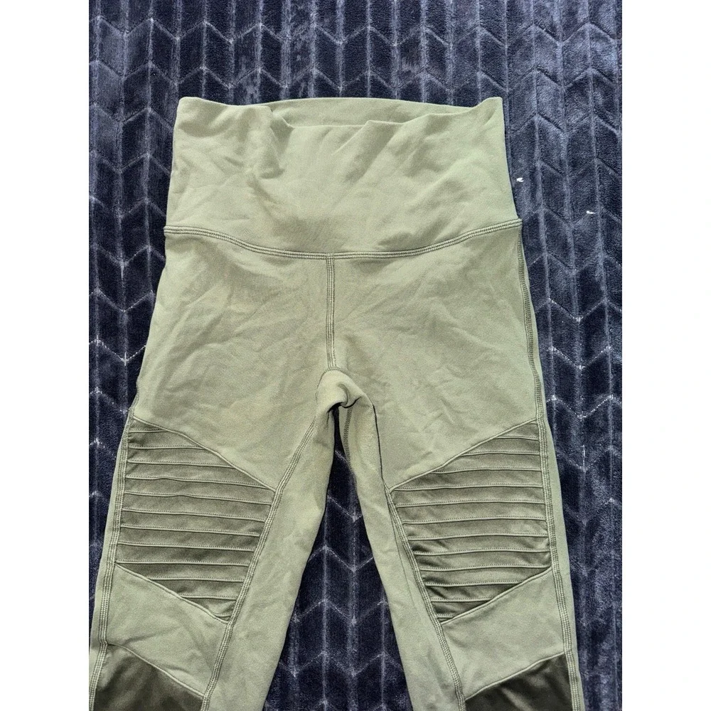 Alo Yoga Leggings Womens Green Moto High‎ Rise Panel Activewear Workout Size S